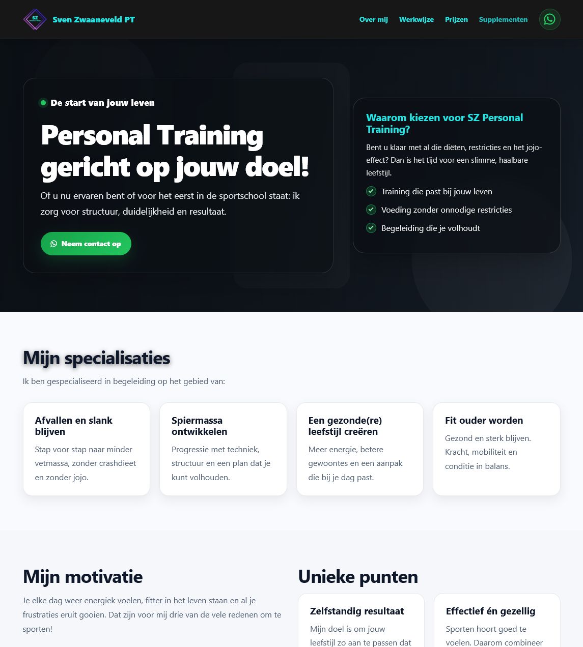 Voorbeeld van een betaalbare personal-training website gebouwd en beheerd door SvenSite